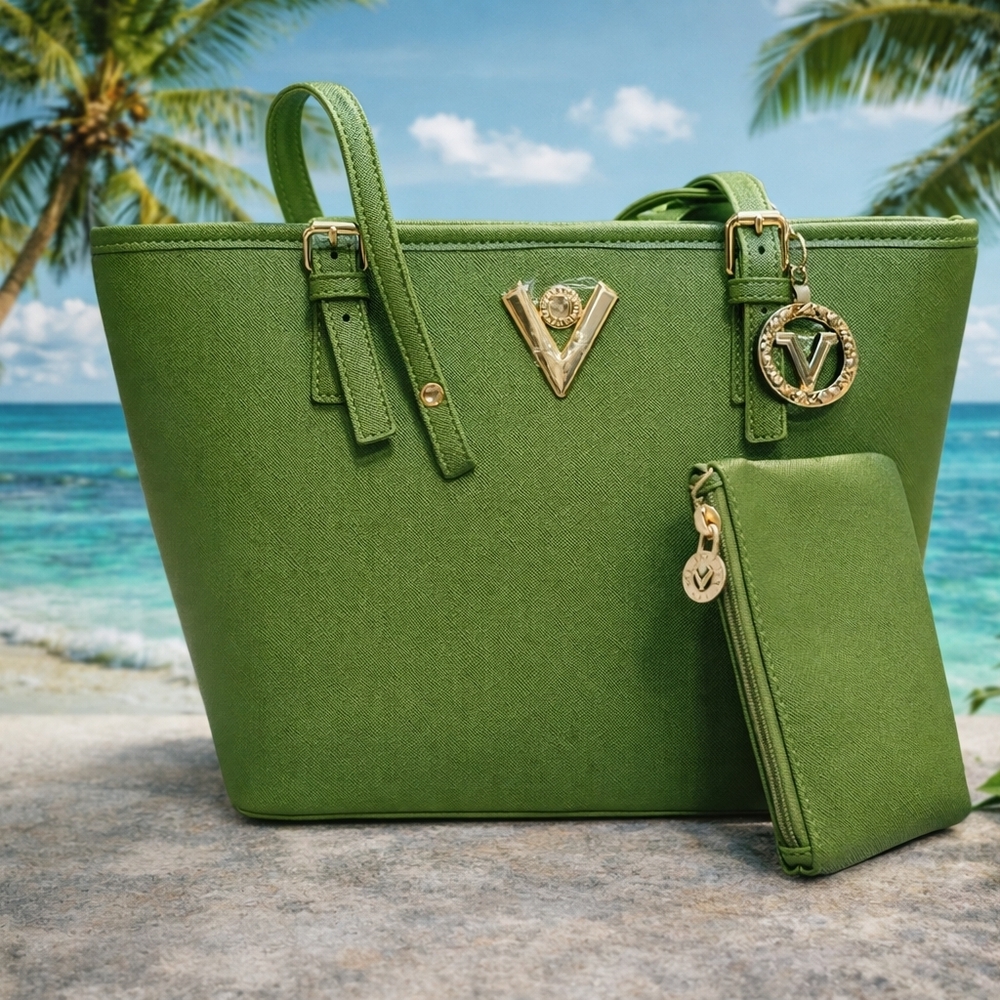 New Valentino Orlandi Green Tote with Wallet